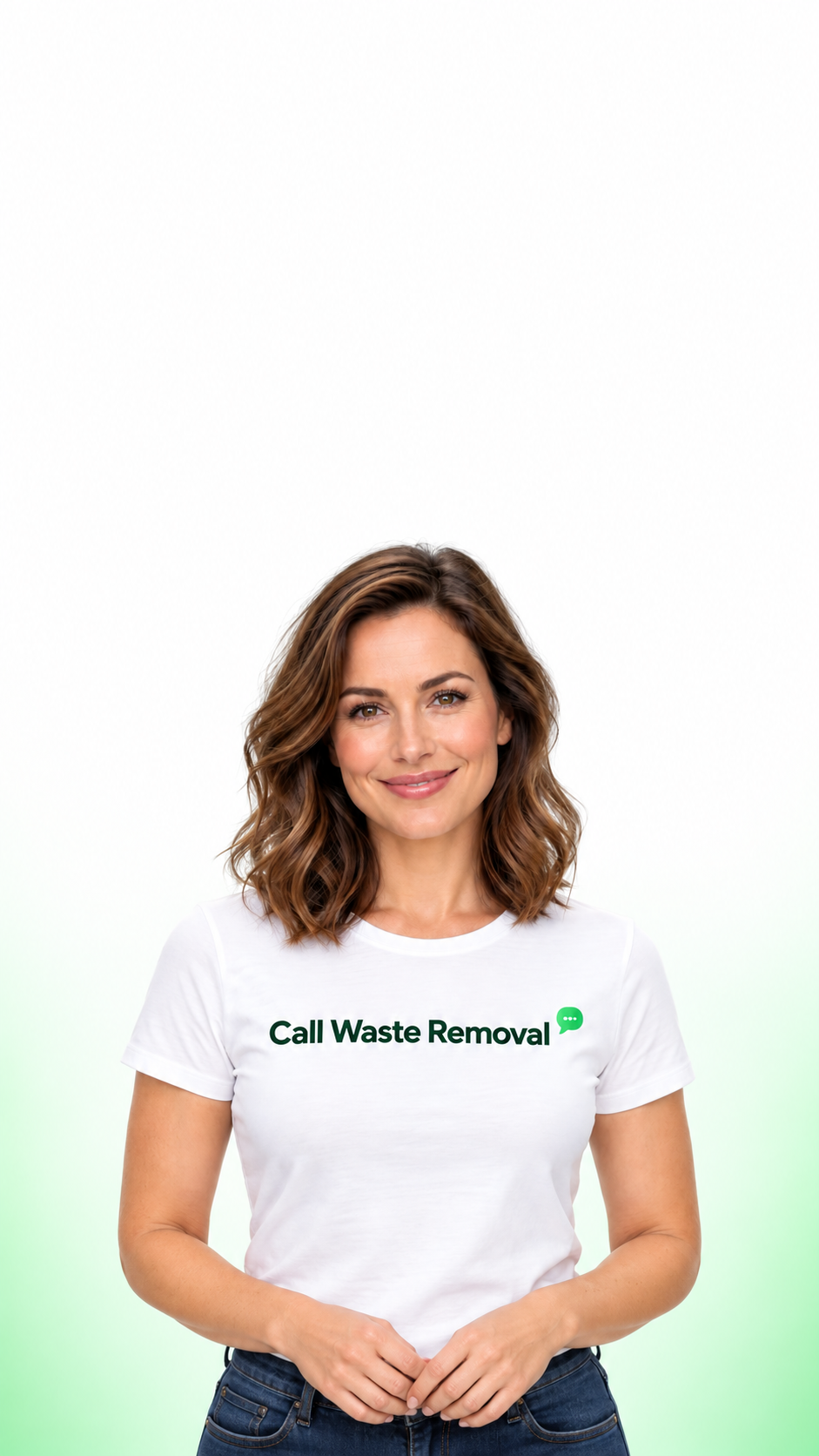 Friendly Call Waste Removal virtual guide wearing a branded white T-shirt